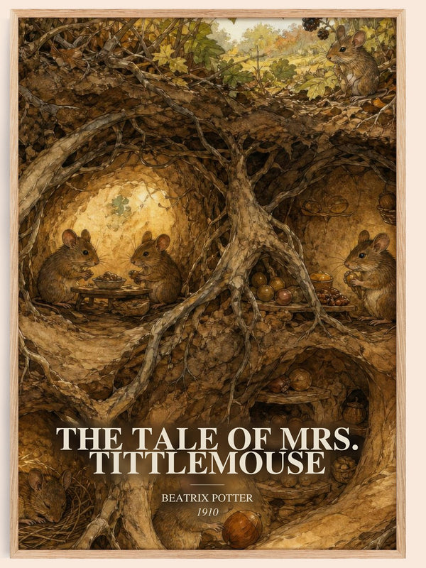 The Tale Of Mrs. Tittlemouse watercolour book poster by Beatrix Potter – framed literary art print