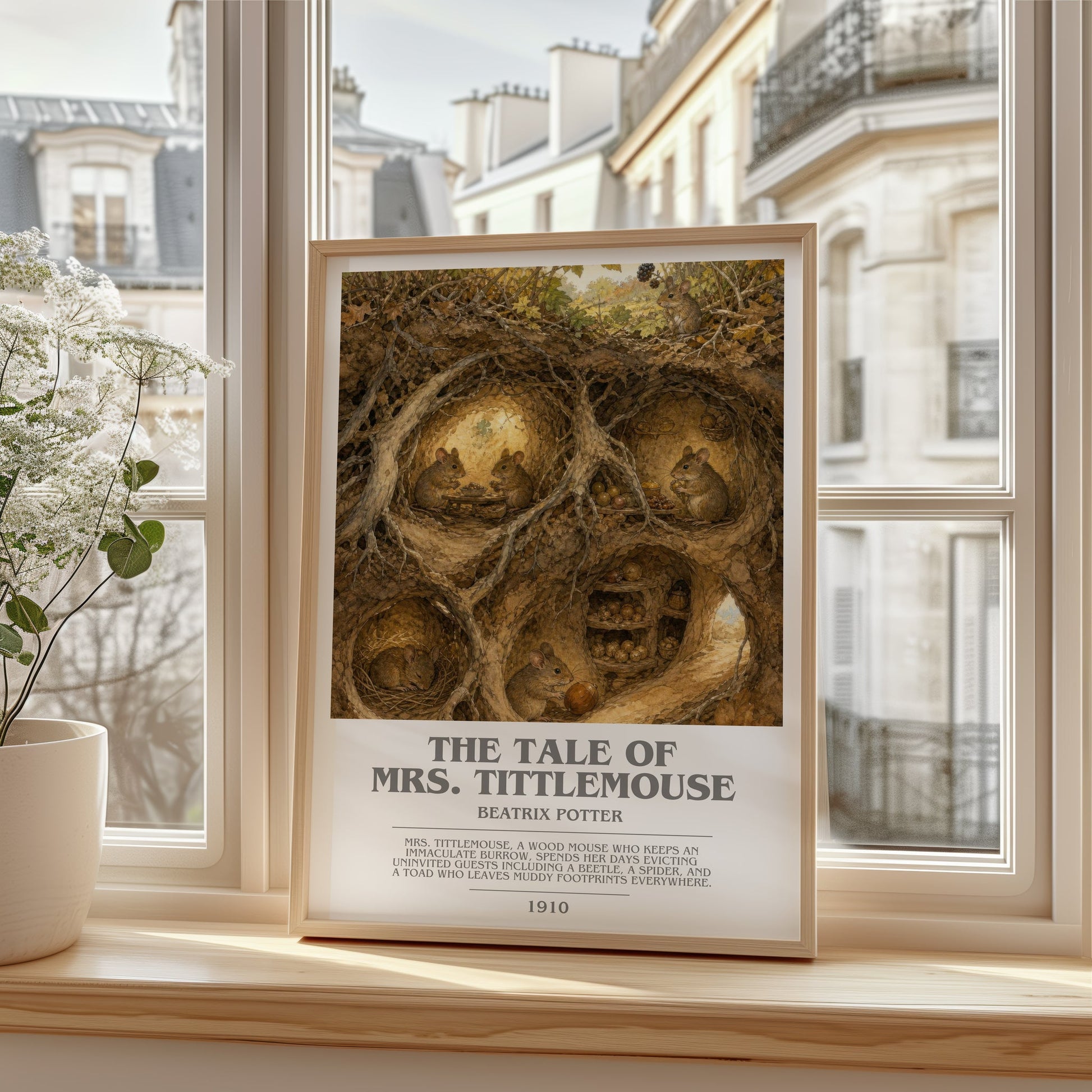 The Tale Of Mrs. Tittlemouse bookish poster colour and style options – Beatrix Potter book art