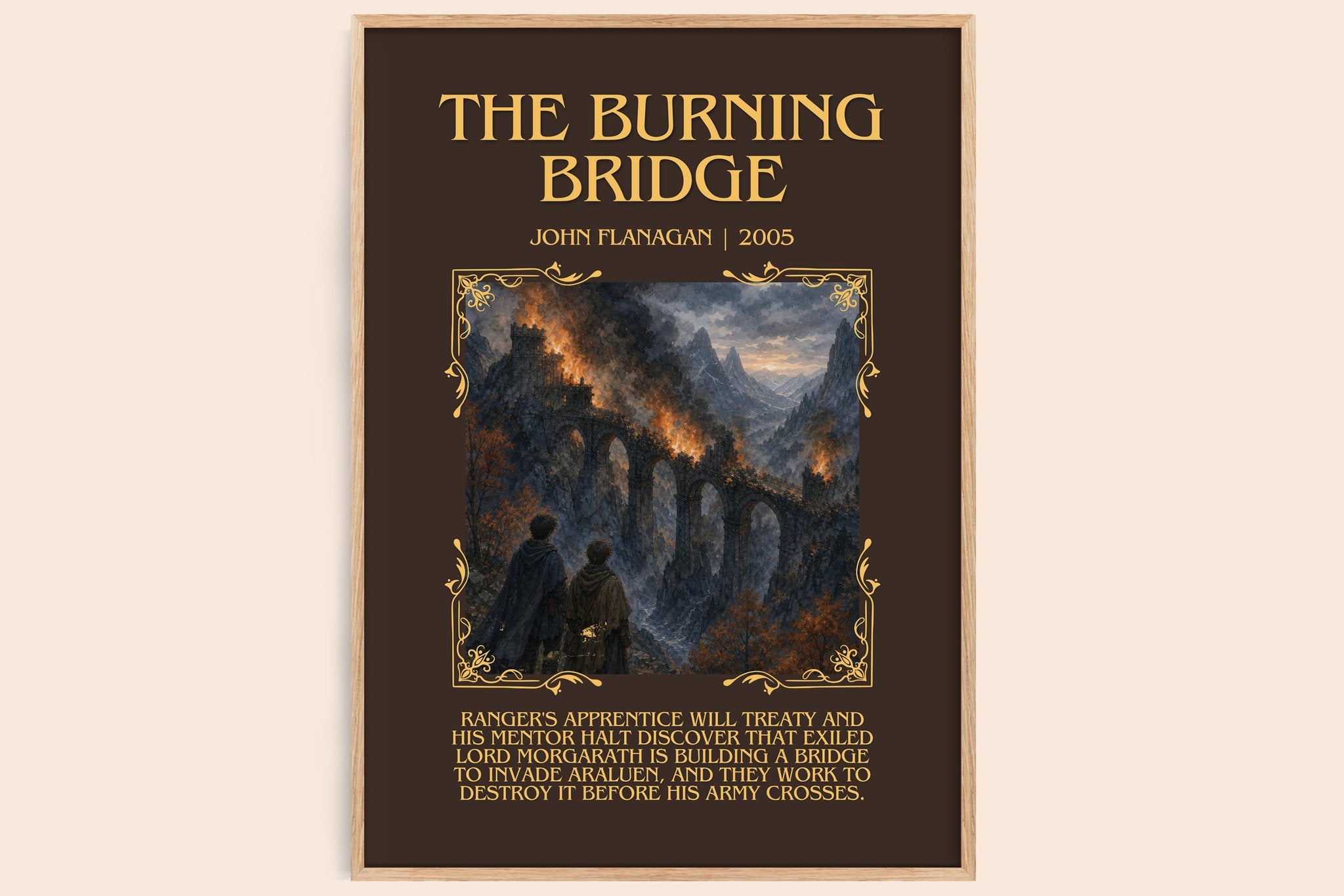 The Burning Bridge Minimalist Book Poster by John Flanagan