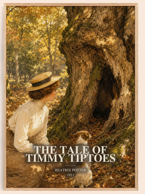 The Tale Of Timmy Tiptoes watercolour book poster by Beatrix Potter – framed literary art print
