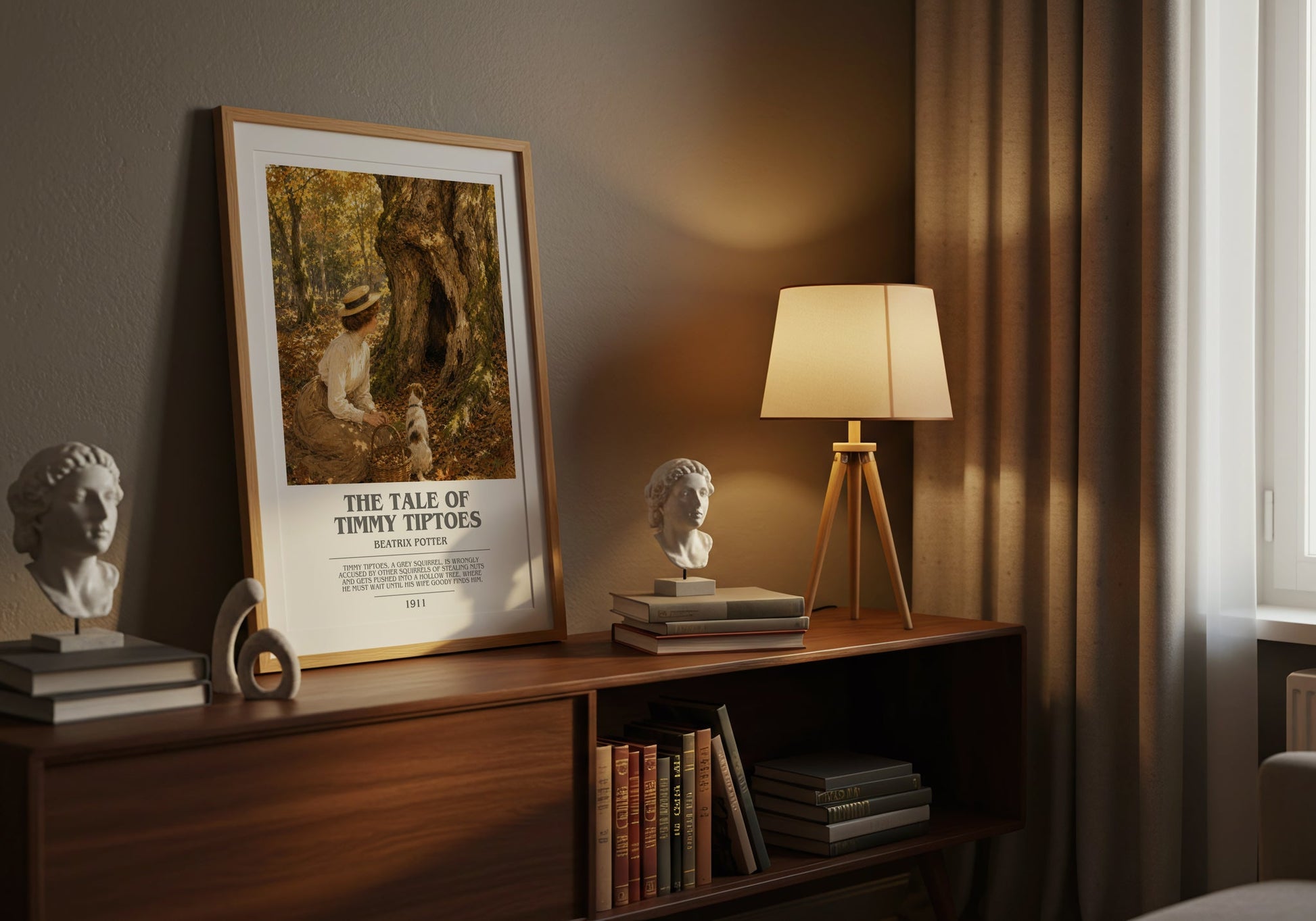 The Tale Of Timmy Tiptoes bookish book poster framed on wall – childrens wall art