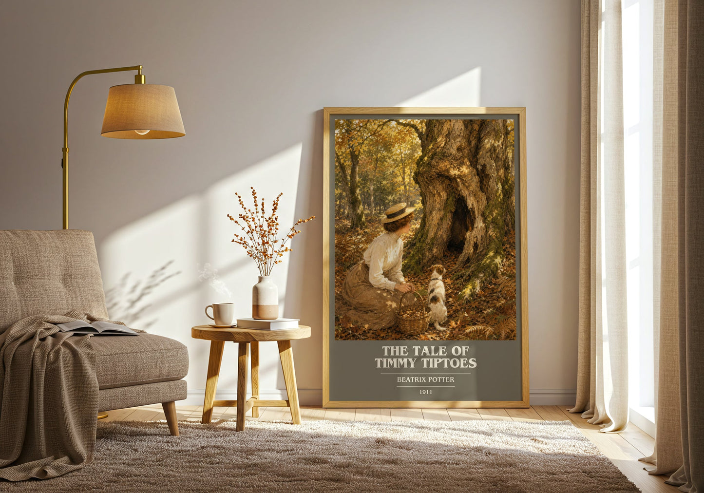 The Tale Of Timmy Tiptoes book cover print on bookshelf – Beatrix Potter fan gift