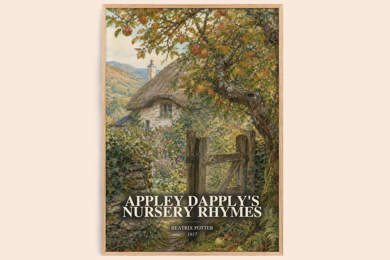 Appley Dapply'S Nursery Rhymes watercolour book poster by Beatrix Potter – framed literary art print