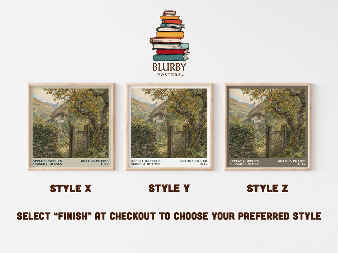 Appley Dapply'S Nursery Rhymes literary print in frame leaning in hallway – childrens wall art (mockup)
