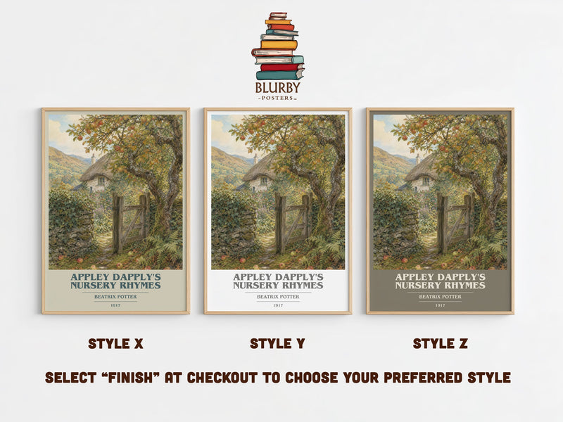 Appley Dapply'S Nursery Rhymes book cover print in frame leaning in hallway – childrens wall art