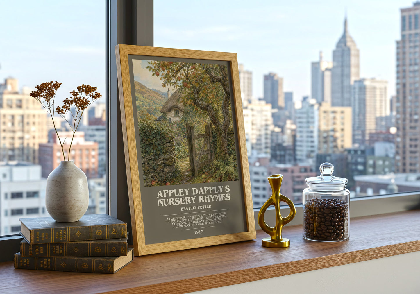 Appley Dapply'S Nursery Rhymes bookish print framed by window – literary home decor