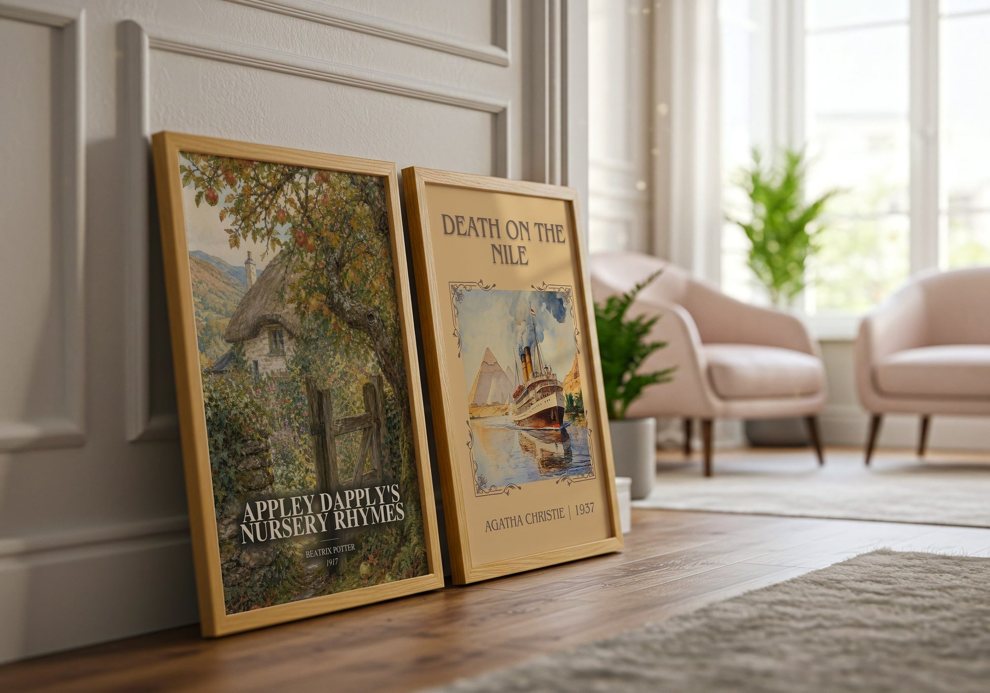 Appley Dapply'S Nursery Rhymes watercolour print framed by window – literary home decor
