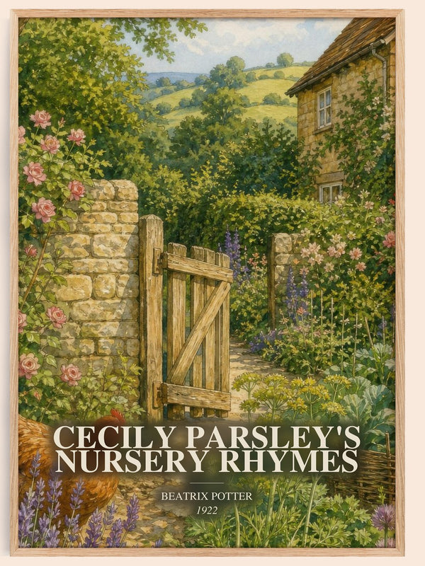 Cecily Parsley'S Nursery Rhymes watercolour book poster by Beatrix Potter – framed literary art print