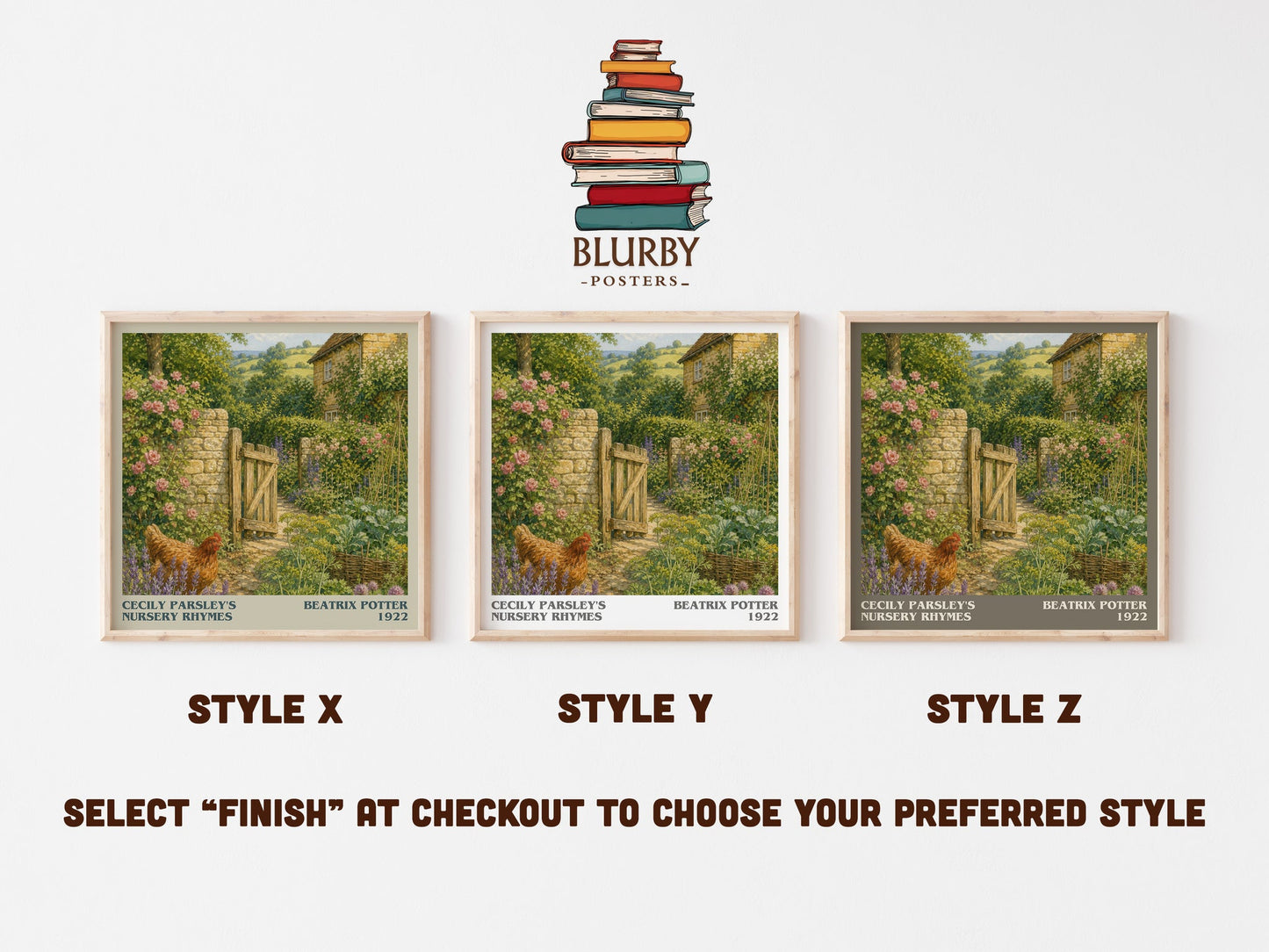 Cecily Parsley'S Nursery Rhymes literary print in frame leaning in hallway – childrens wall art