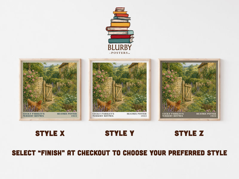 Cecily Parsley'S Nursery Rhymes literary print in frame leaning in hallway – childrens wall art