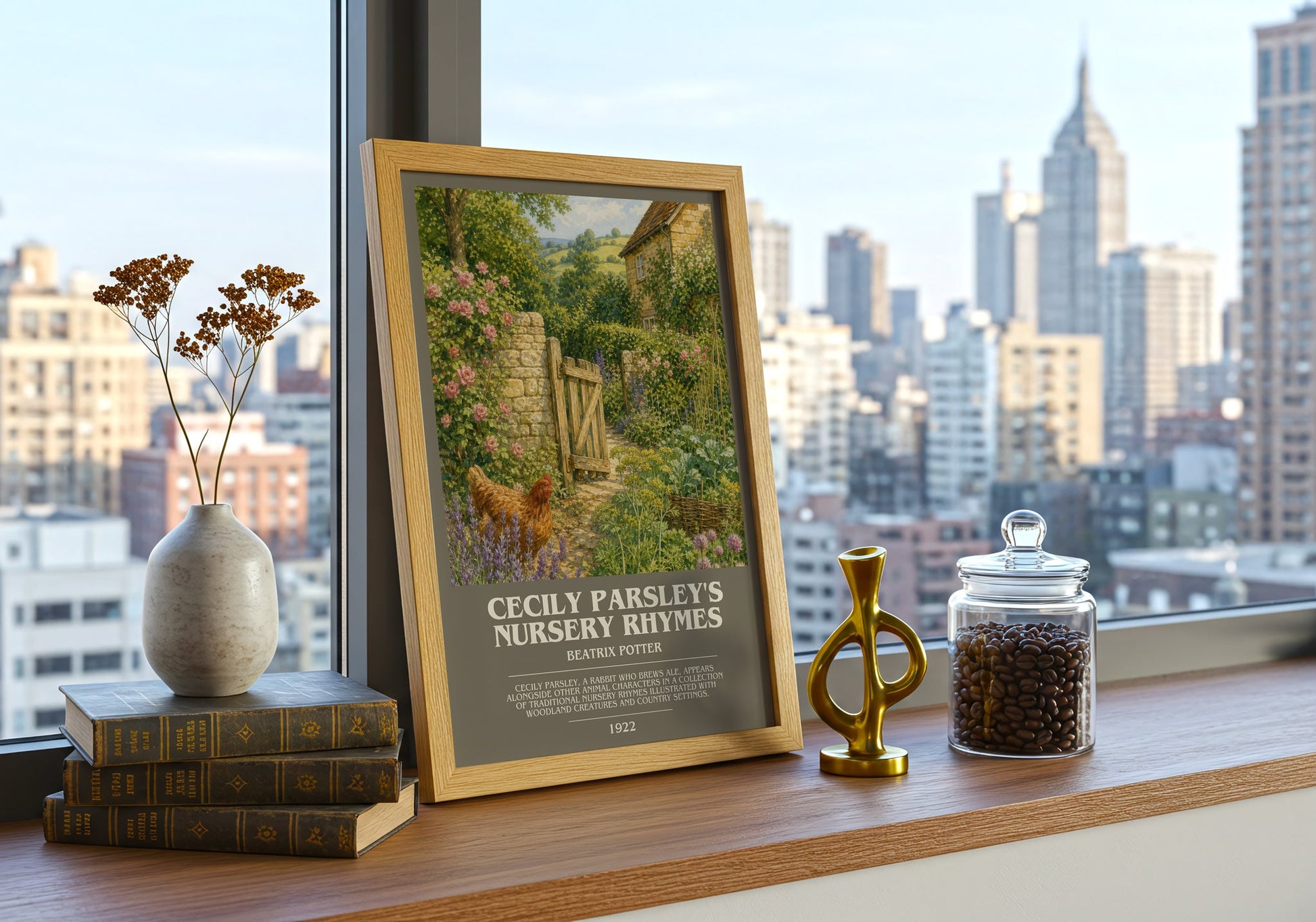 Cecily Parsley'S Nursery Rhymes bookish print framed by window – literary home decor
