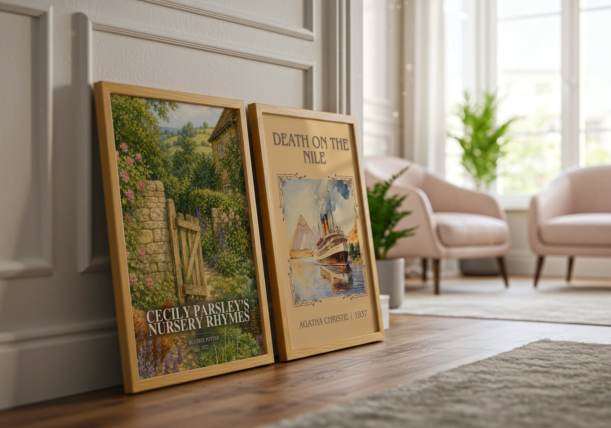 Cecily Parsley'S Nursery Rhymes watercolour print framed by window – literary home decor