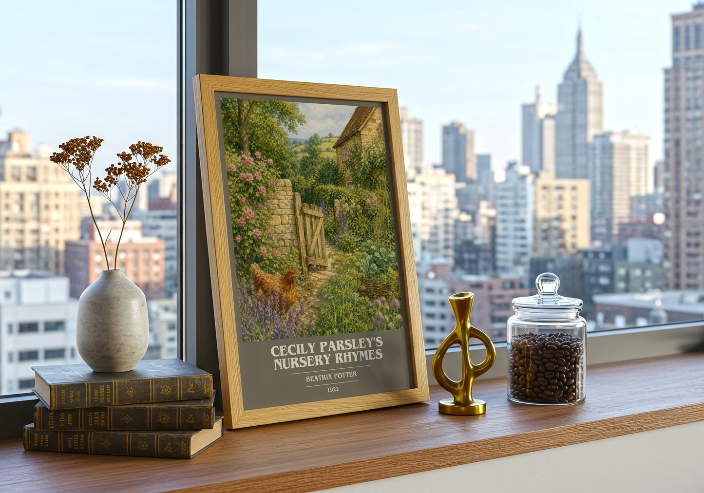 Cecily Parsley'S Nursery Rhymes book cover print framed by window – literary home decor