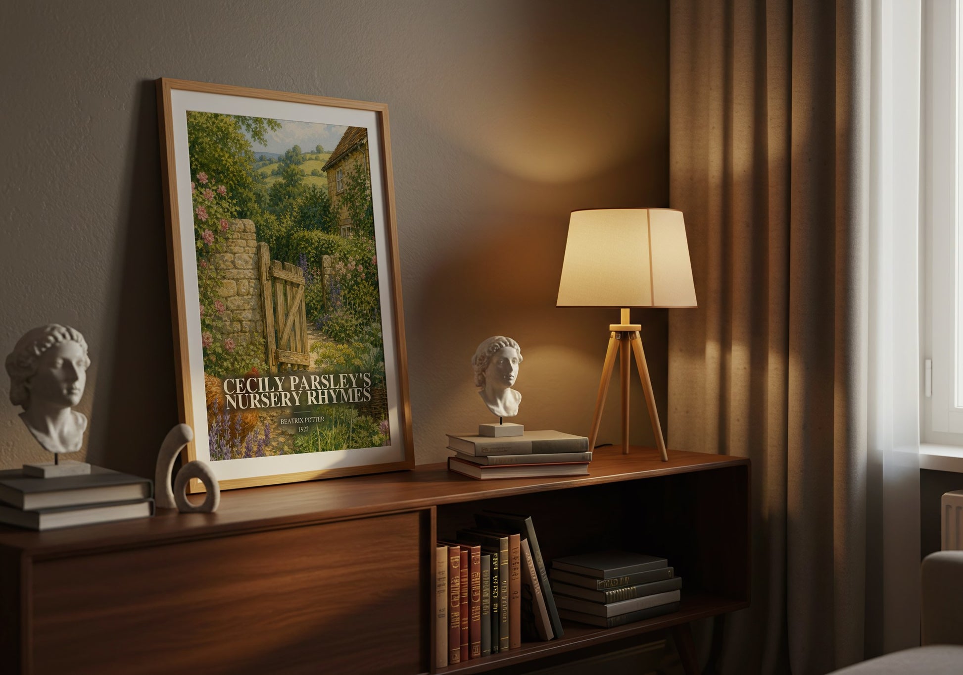 Cecily Parsley'S Nursery Rhymes watercolour print on bookshelf – Beatrix Potter fan gift