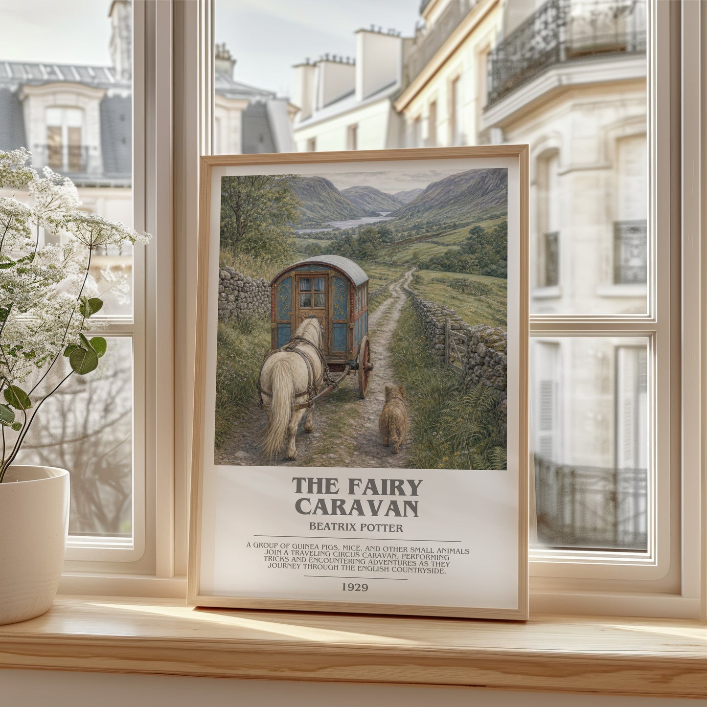 The Fairy Caravan bookish poster colour and style options – Beatrix Potter book art