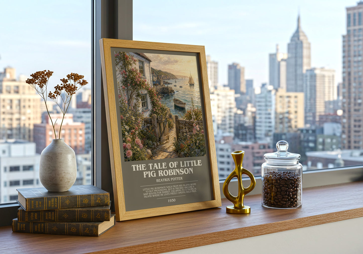 The Tale Of Little Pig Robinson bookish print framed by window – literary home decor