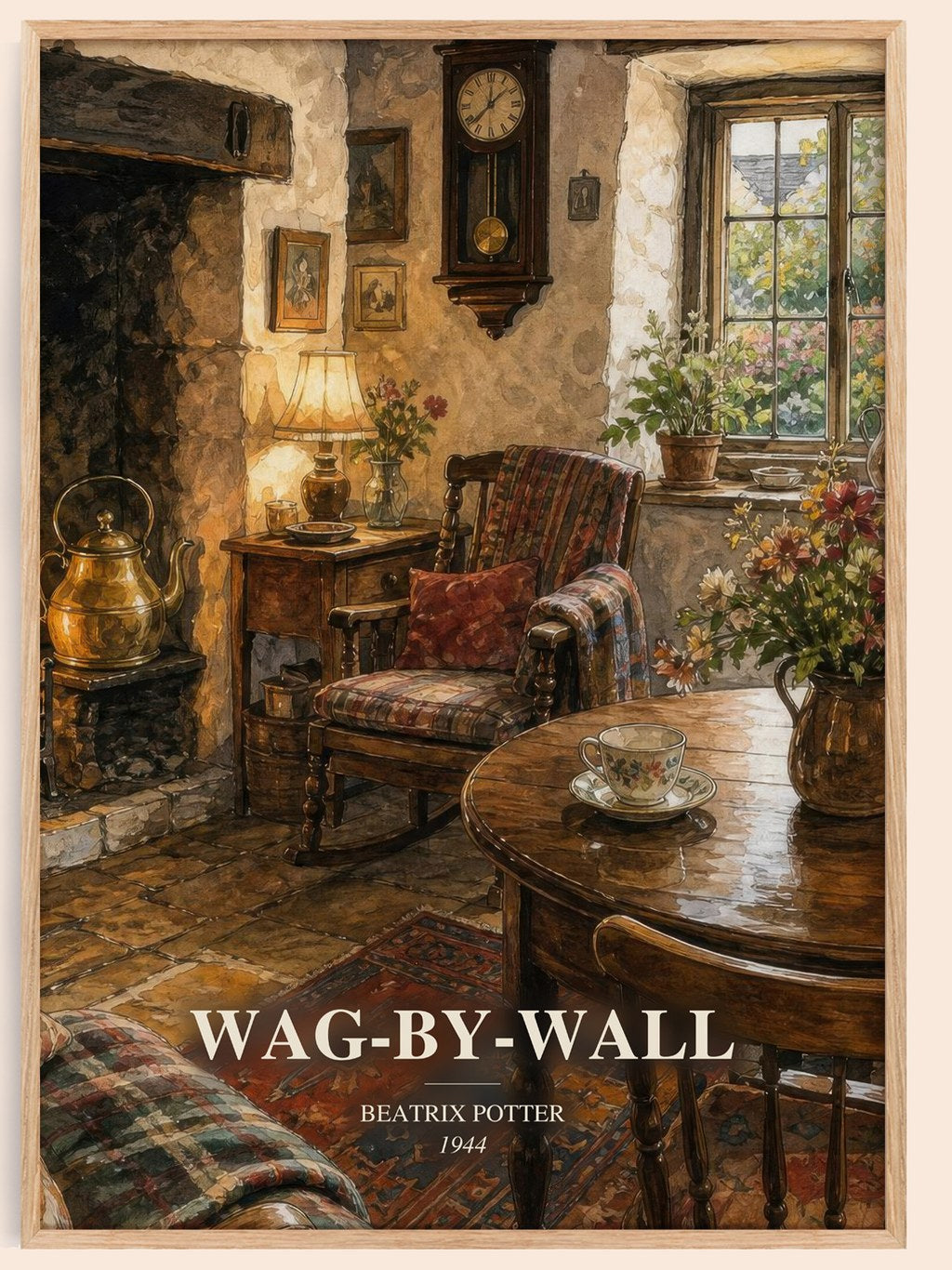 Wag-By-Wall watercolour book poster by Beatrix Potter – framed literary art print