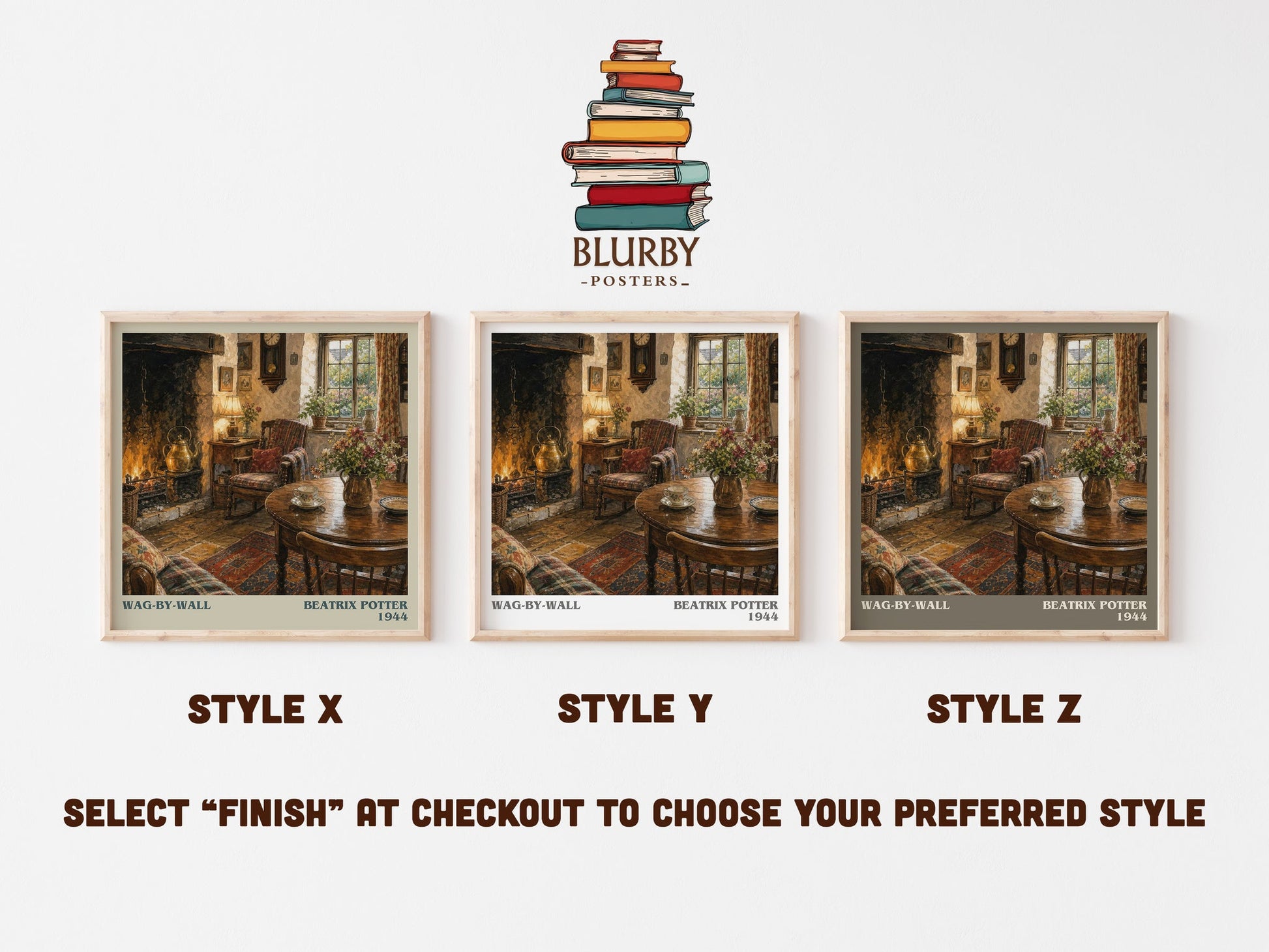 Wag-By-Wall literary print in frame leaning in hallway – childrens wall art