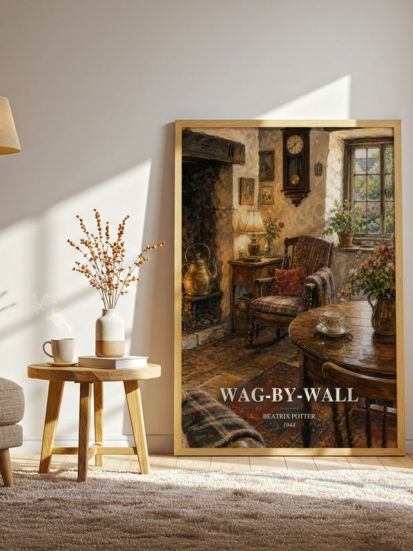 Wag-By-Wall watercolour print in frame leaning in hallway – childrens wall art