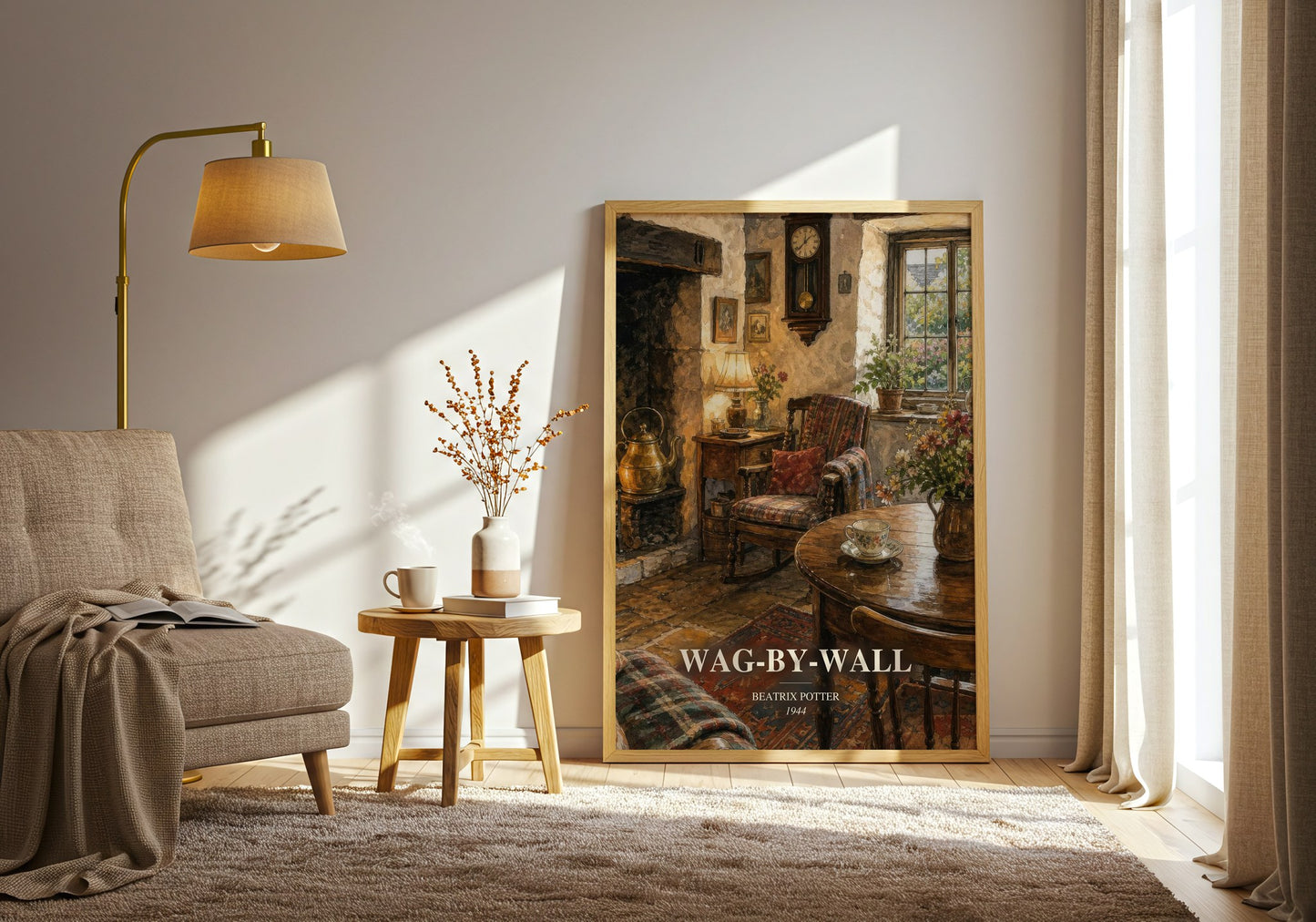 Wag-By-Wall watercolour print in frame leaning in hallway – childrens wall art