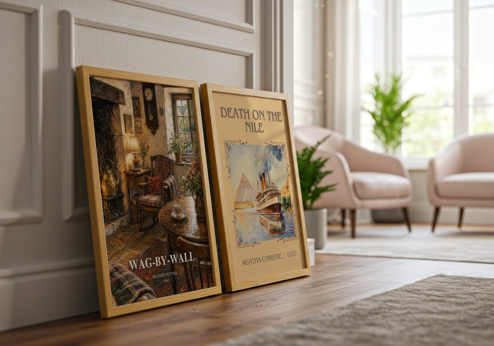 Wag-By-Wall watercolour print framed by window – literary home decor