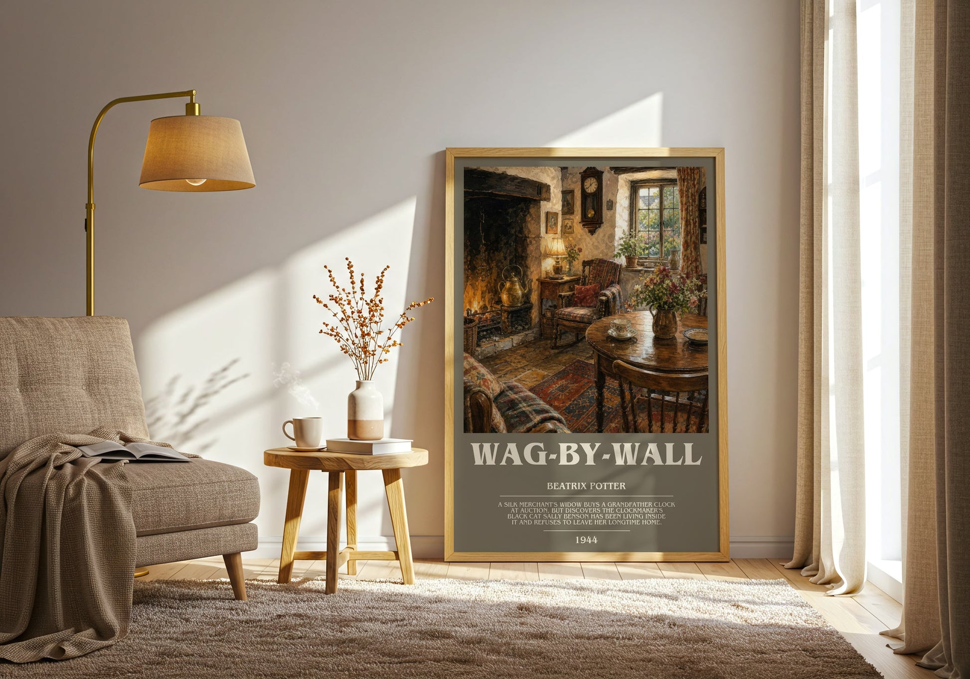 Wag-By-Wall bookish print on bookshelf – Beatrix Potter fan gift