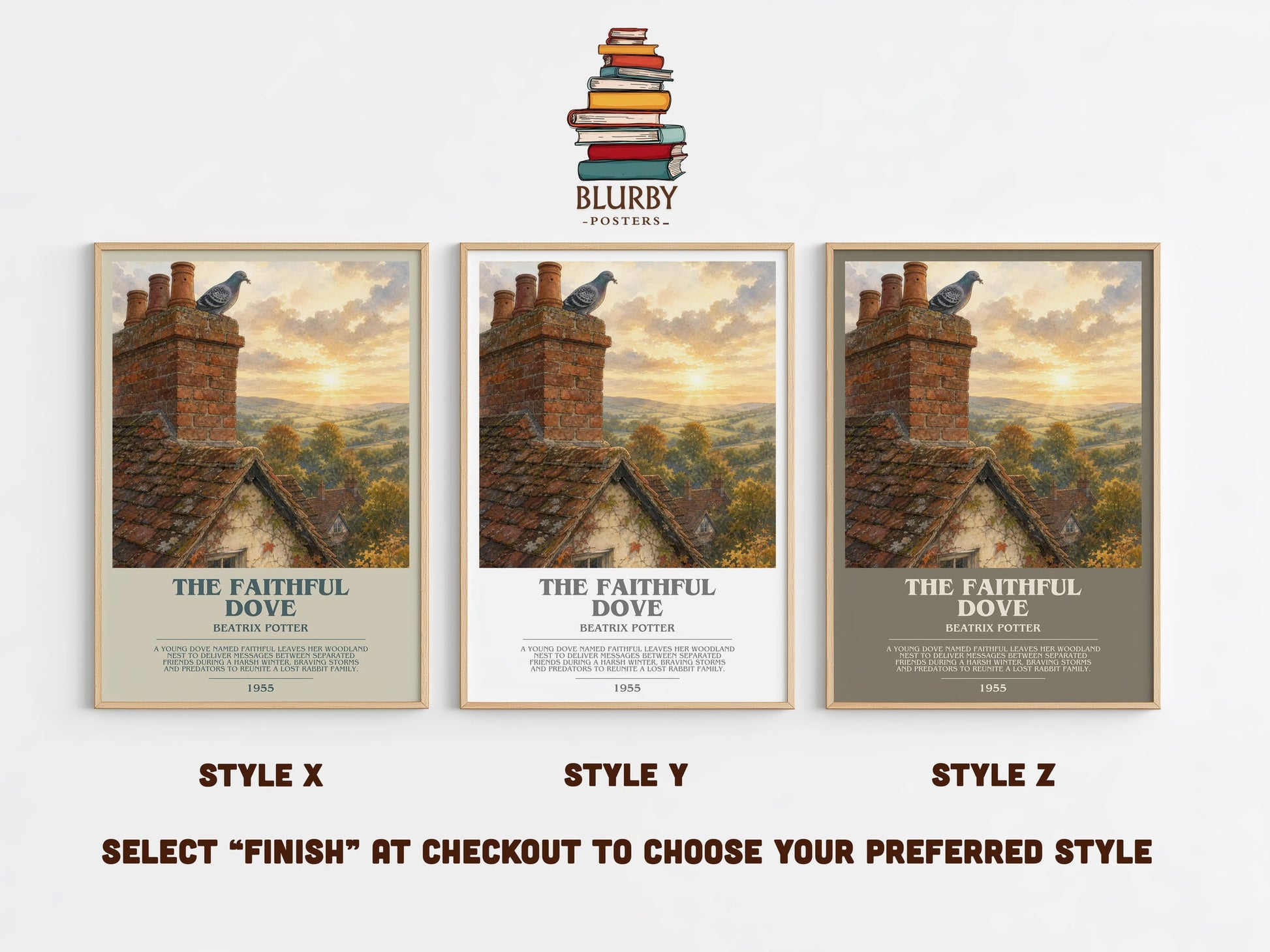 The Faithful Dove bookish print in frame leaning in hallway – childrens wall art
