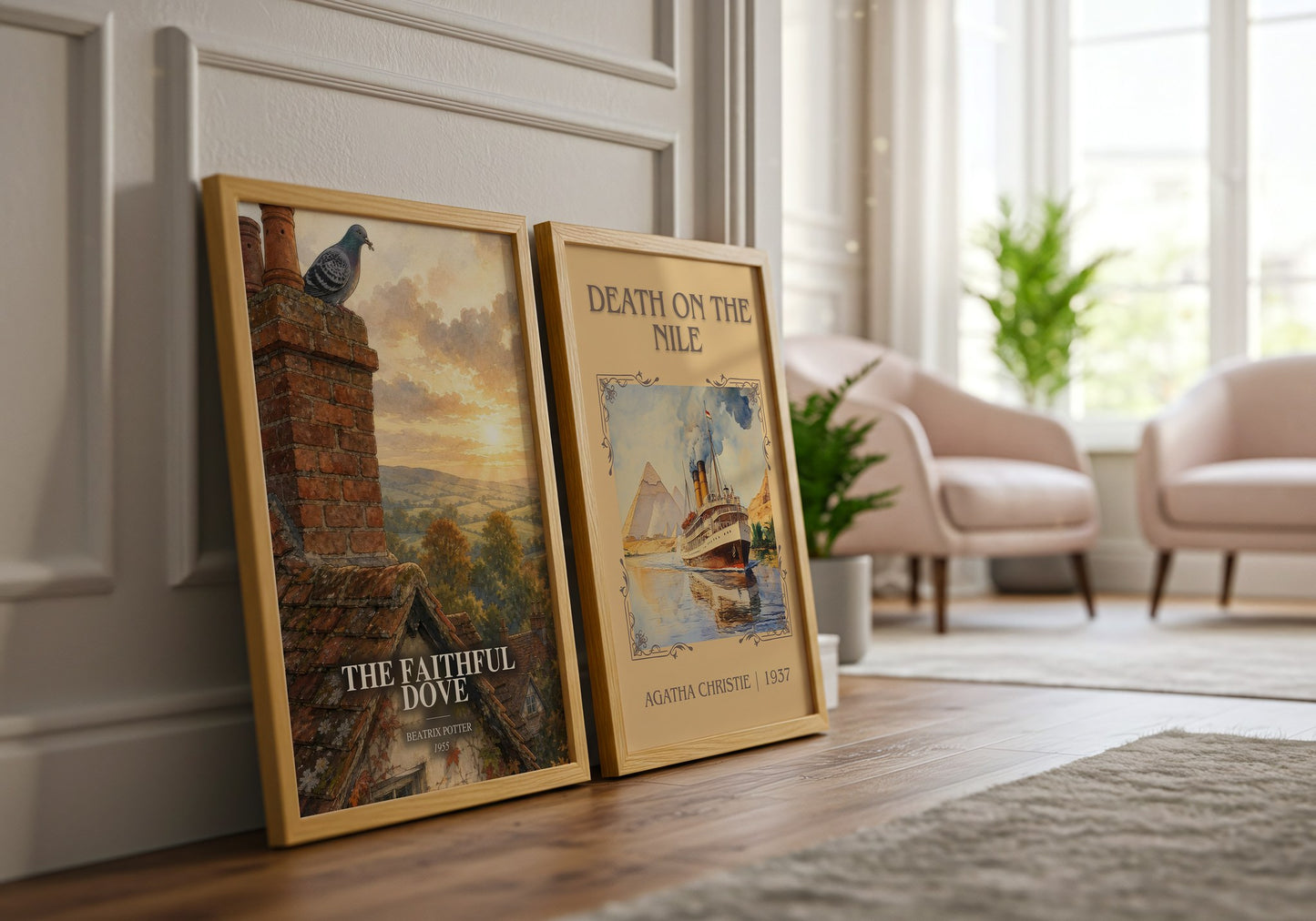 The Faithful Dove watercolour print framed by window – literary home decor