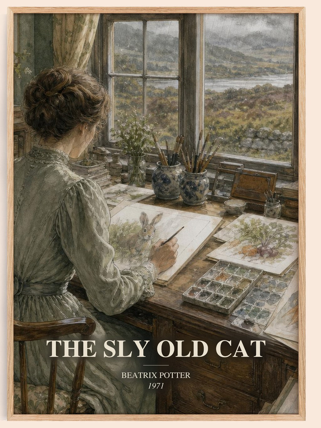 The Sly Old Cat watercolour book poster by Beatrix Potter – framed literary art print