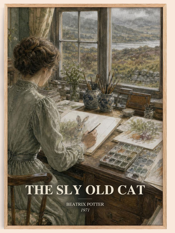 The Sly Old Cat watercolour book poster by Beatrix Potter – framed literary art print