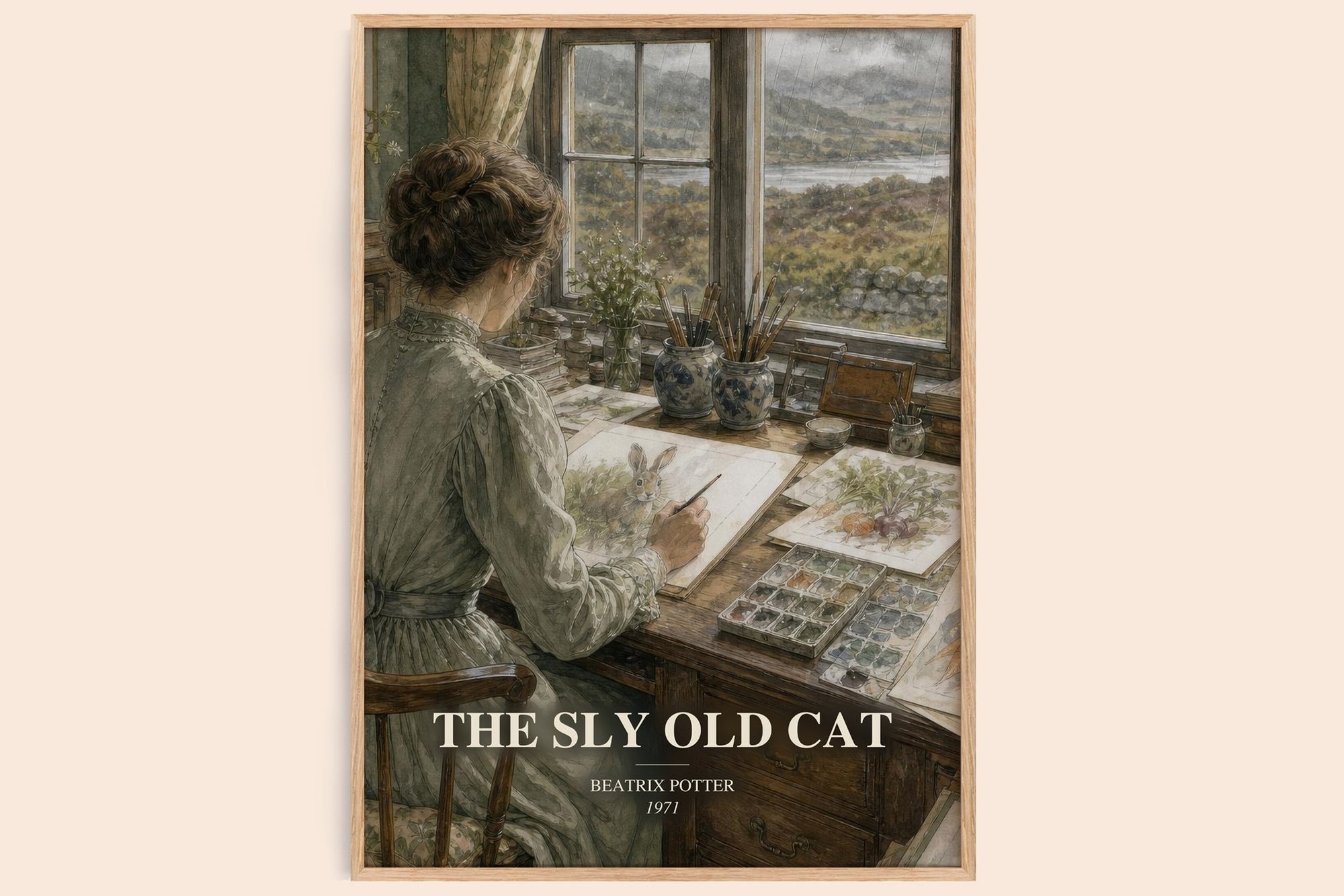 The Sly Old Cat watercolour book poster by Beatrix Potter – framed literary art print