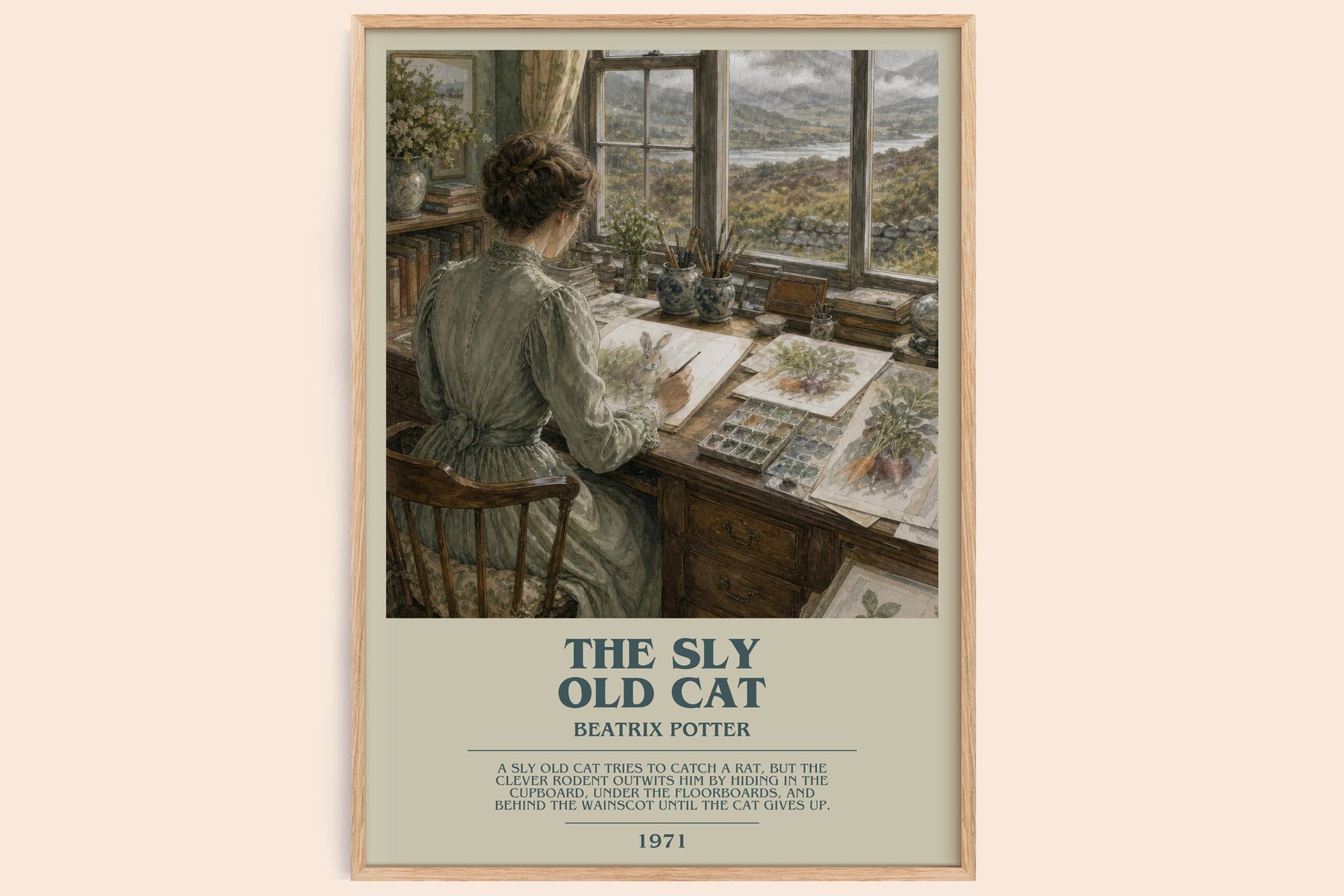 The Sly Old Cat bookish book poster by Beatrix Potter – framed literary art print