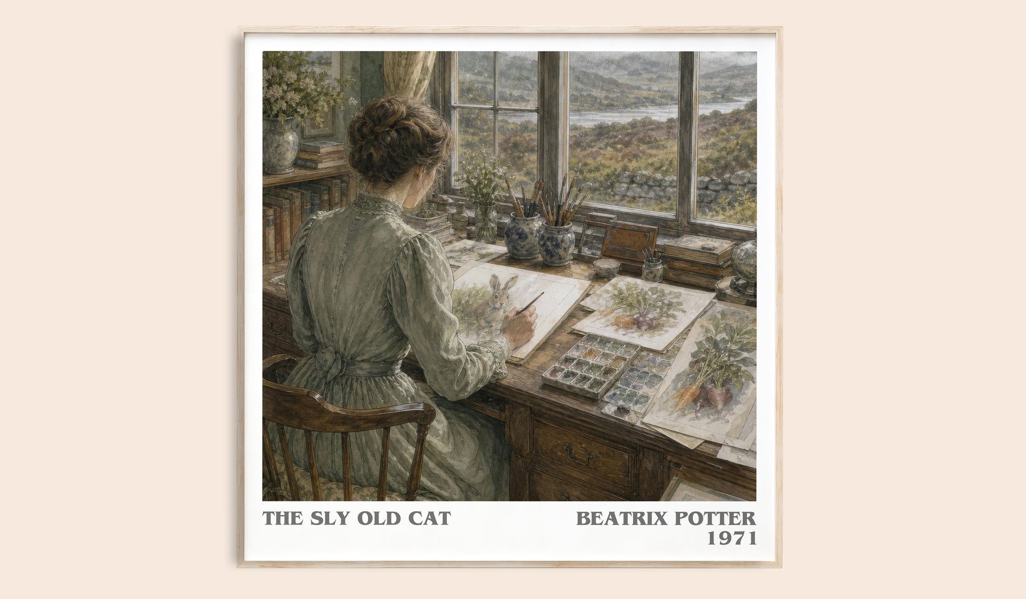 The Sly Old Cat literary book poster by Beatrix Potter – framed literary art print