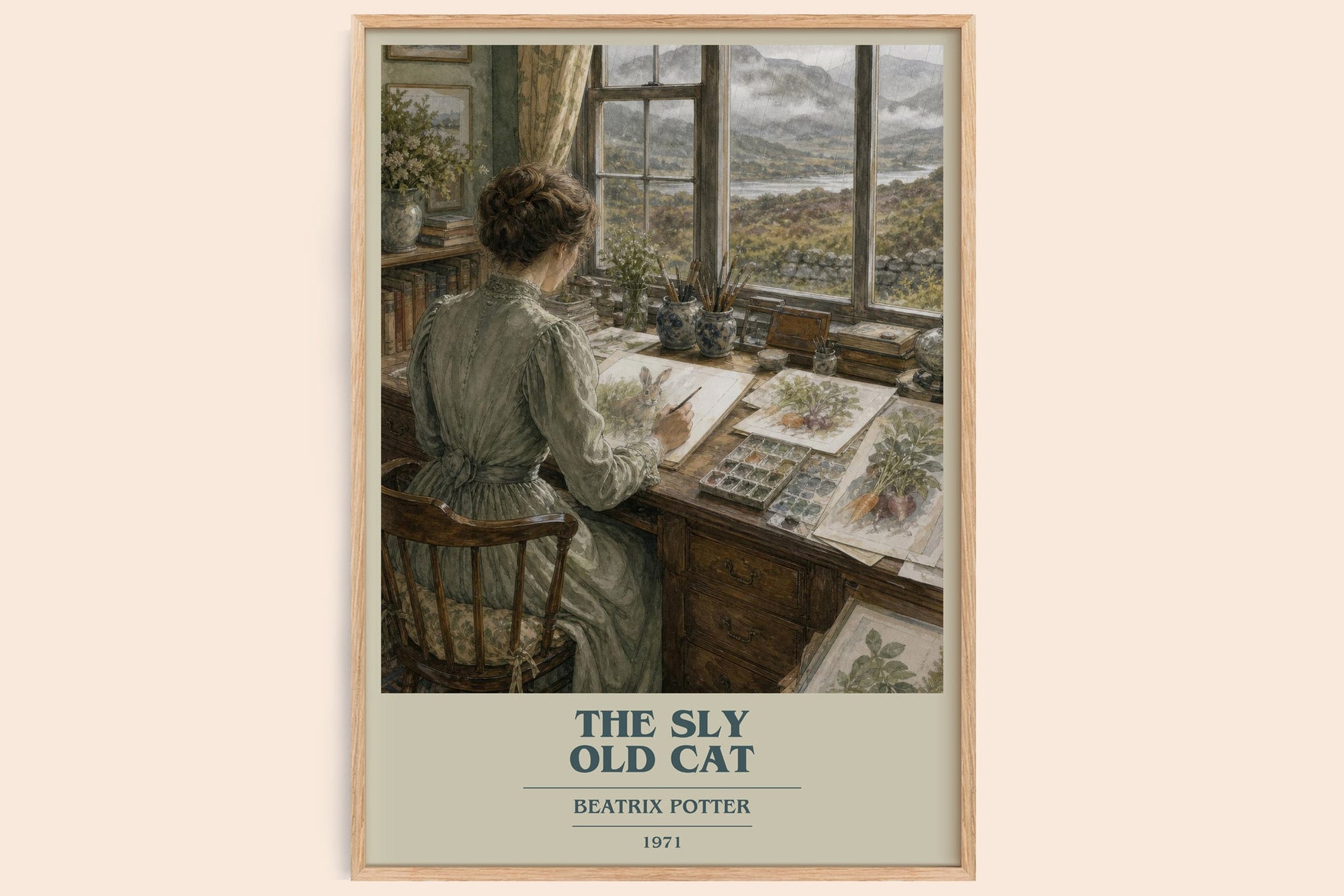 The Sly Old Cat book cover book poster by Beatrix Potter – framed literary art print