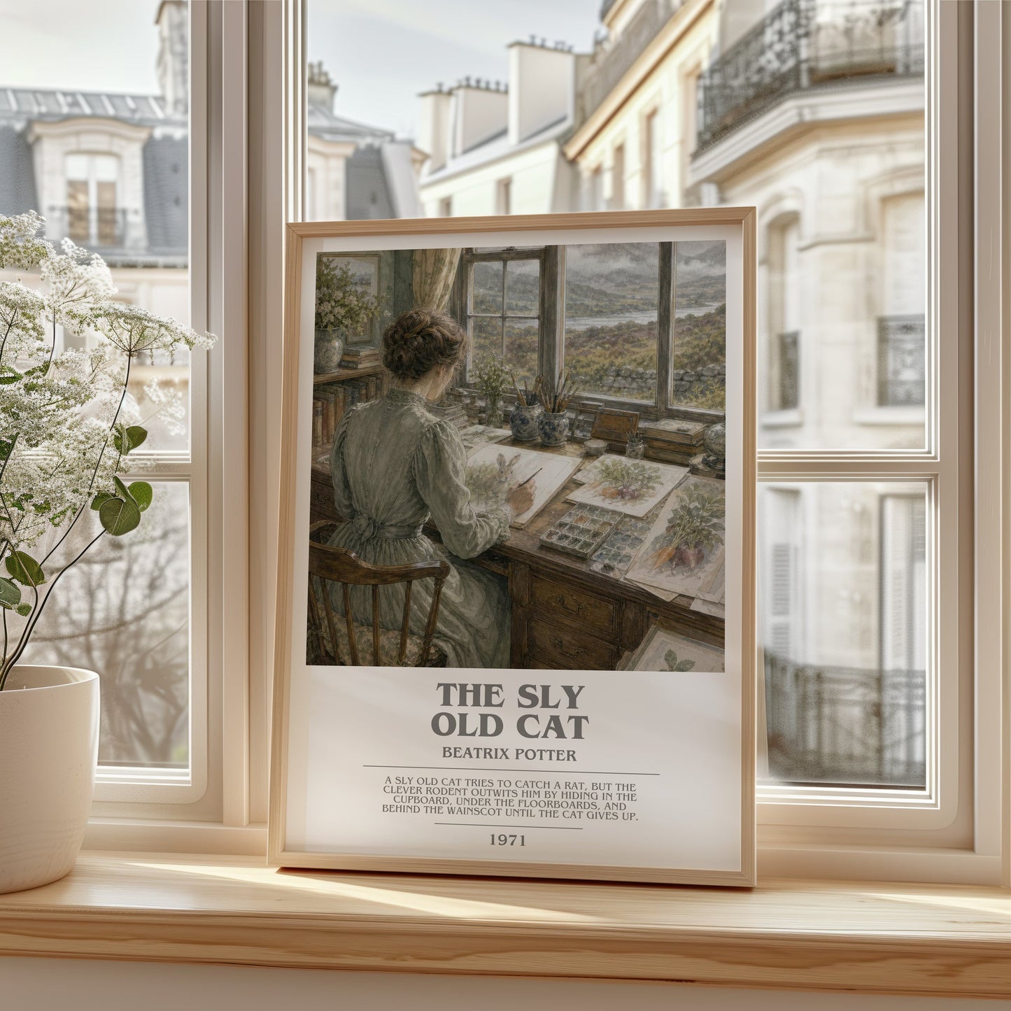 The Sly Old Cat bookish poster colour and style options – Beatrix Potter book art