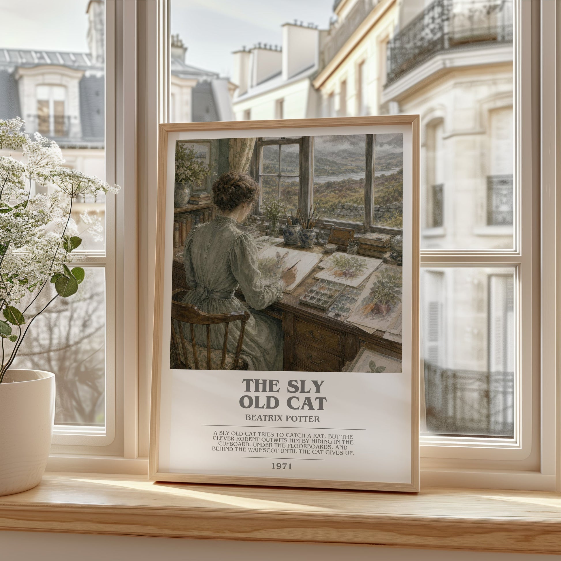 The Sly Old Cat bookish poster colour and style options – Beatrix Potter book art