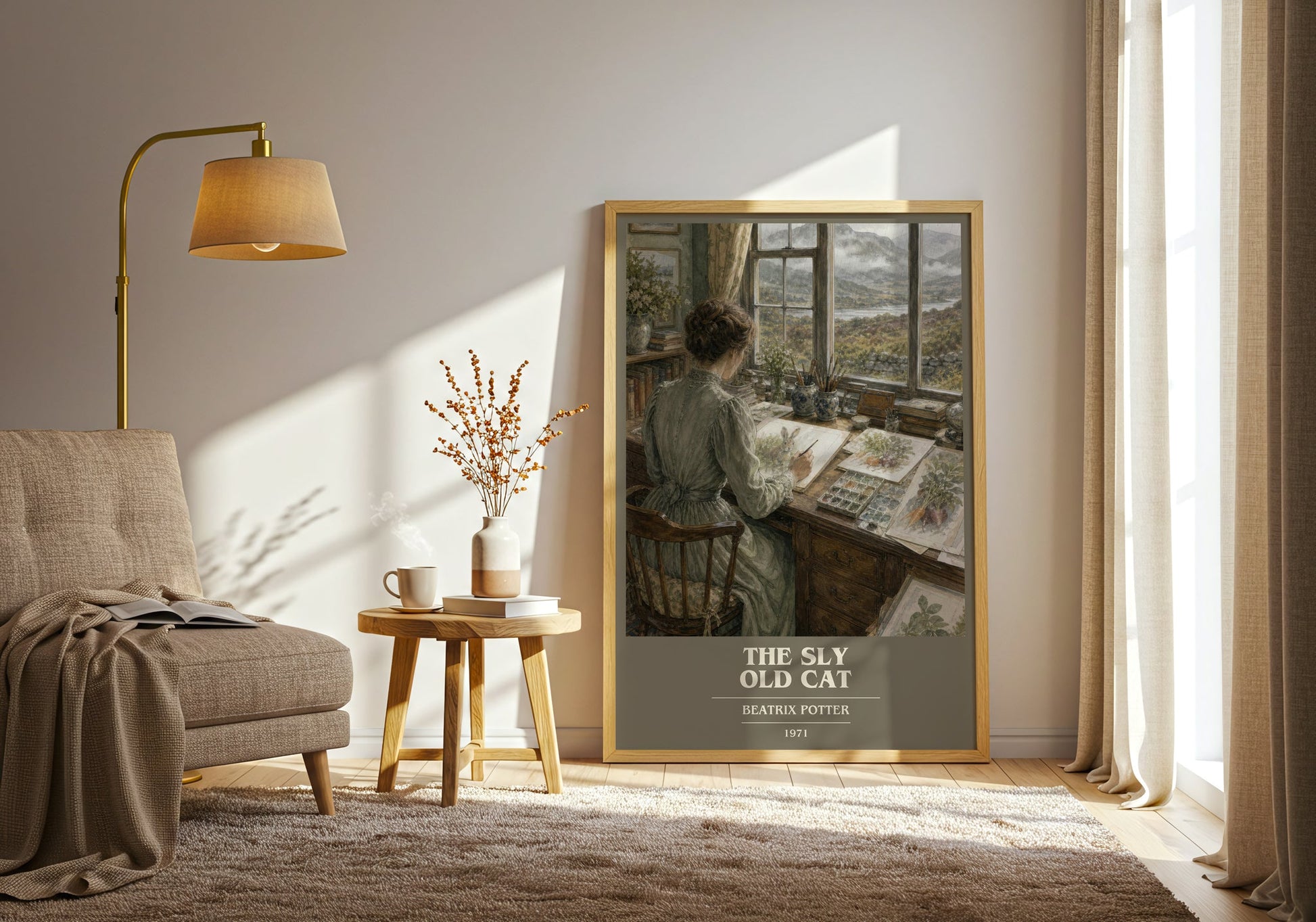 The Sly Old Cat book cover print on bookshelf – Beatrix Potter fan gift