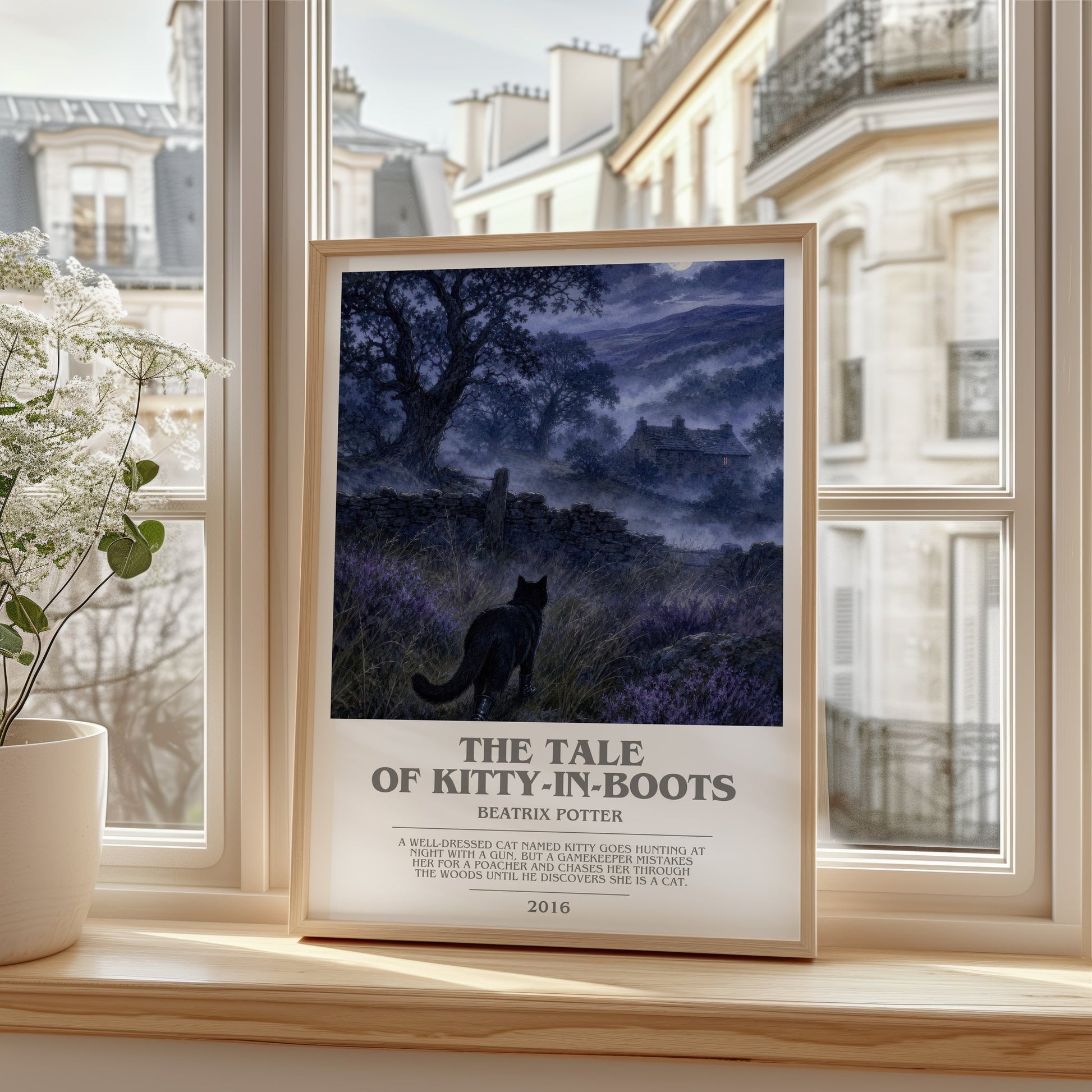 The Tale Of Kitty-In-Boots bookish poster colour and style options – Beatrix Potter book art
