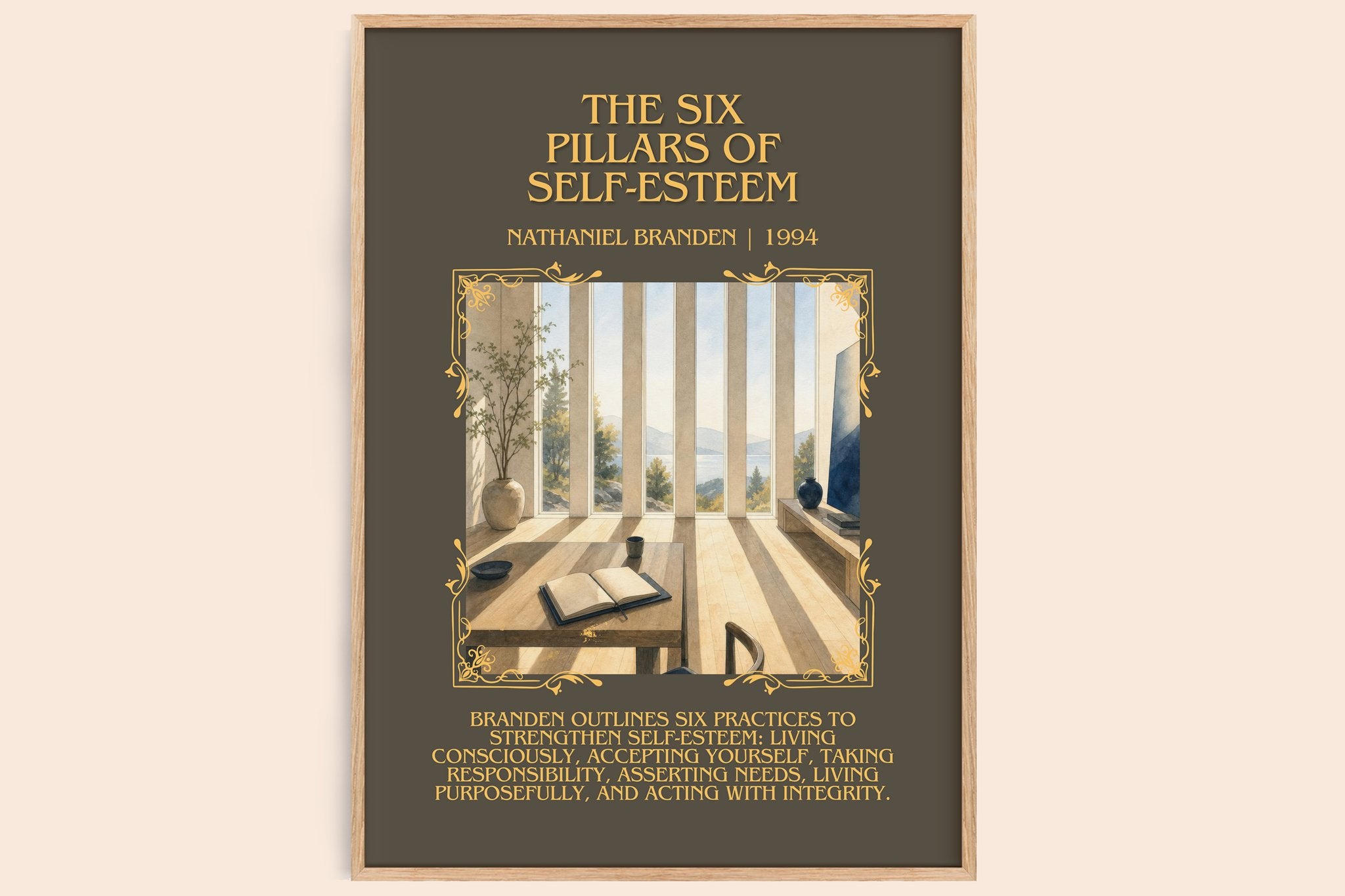 six pillars of self-esteem Minimalist Book Poster by Nathaniel Branden
