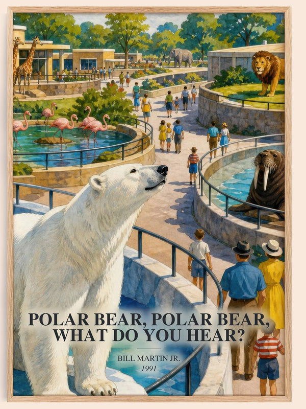 Polar Bear, Polar Bear, What Do You Hear? watercolour book poster by Bill Martin Jr. – framed literary art print