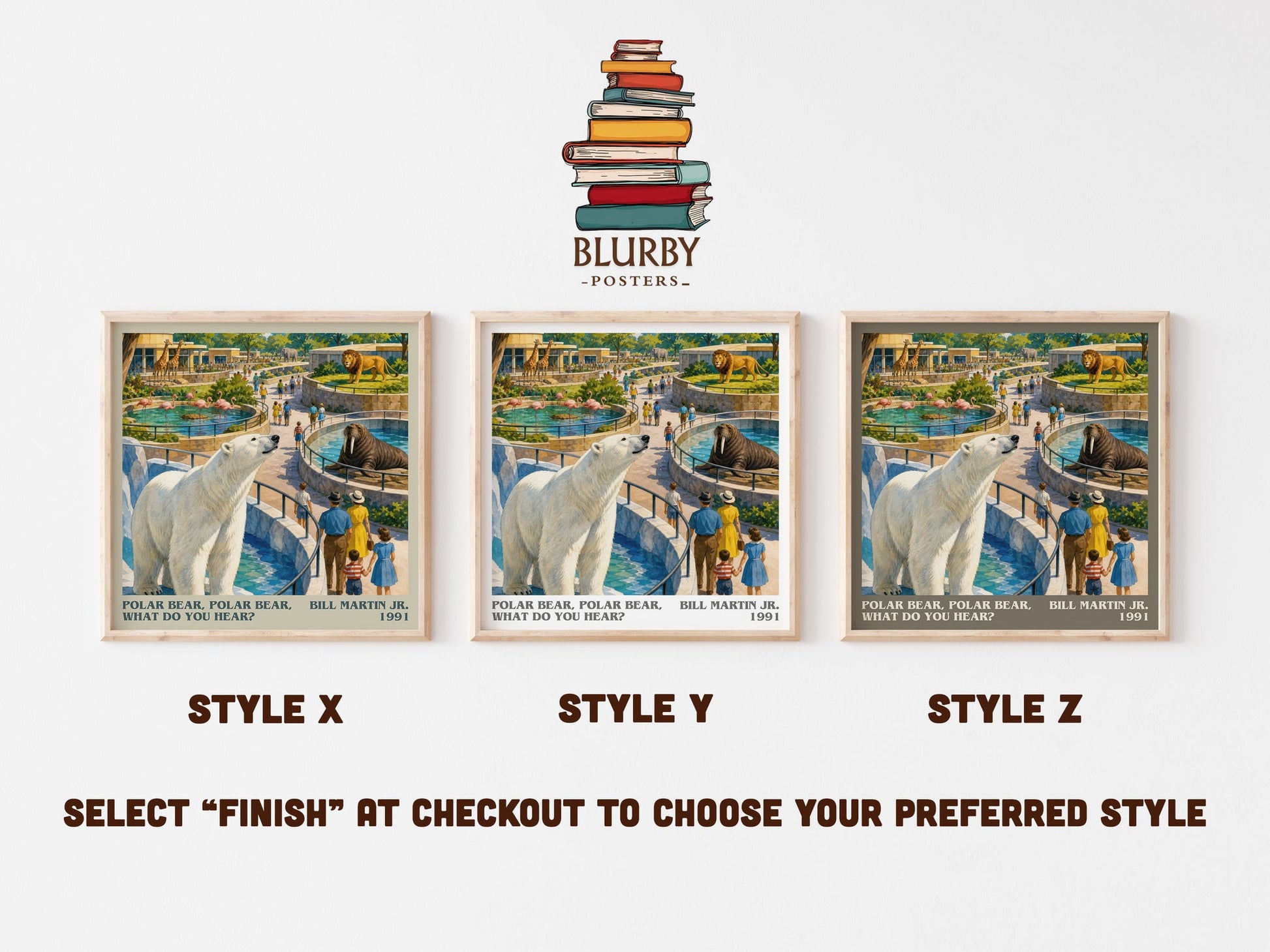 Polar Bear, Polar Bear, What Do You Hear? literary print in frame leaning in hallway – childrens wall art