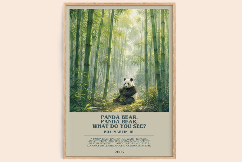 Panda Bear, Panda Bear, What Do You See? bookish book poster by Bill Martin Jr. – framed literary art print