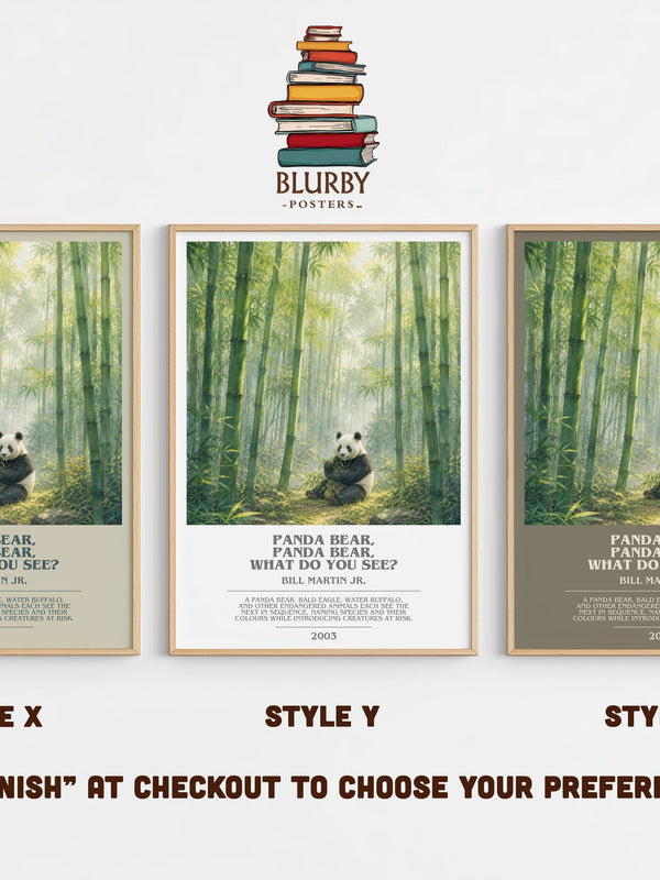 Panda Bear, Panda Bear, What Do You See? bookish print in frame leaning in hallway – childrens wall art