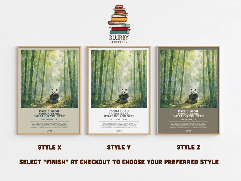 Panda Bear, Panda Bear, What Do You See? bookish print in frame leaning in hallway – childrens wall art