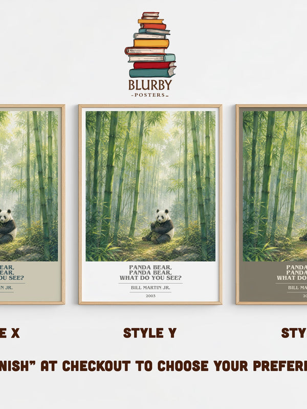 Panda Bear, Panda Bear, What Do You See? book cover print in frame leaning in hallway – childrens wall art