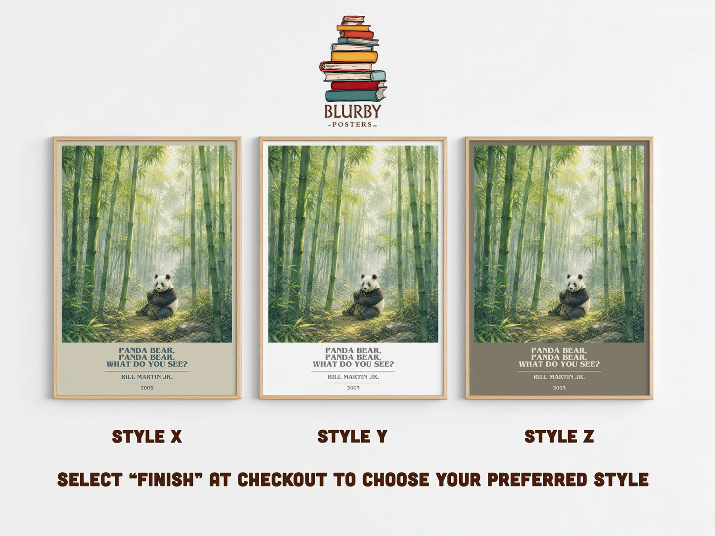 Panda Bear, Panda Bear, What Do You See? book cover print in frame leaning in hallway – childrens wall art
