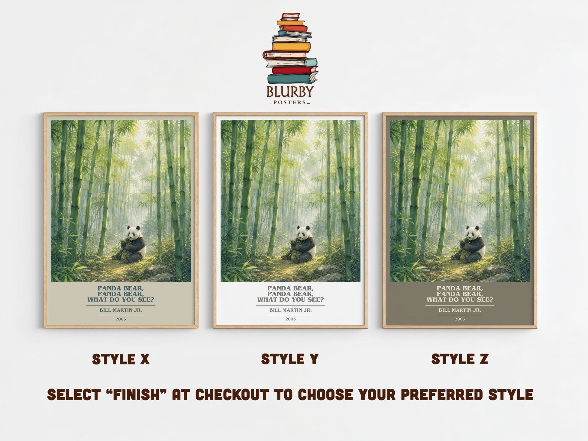 Panda Bear, Panda Bear, What Do You See? book cover print in frame leaning in hallway – childrens wall art