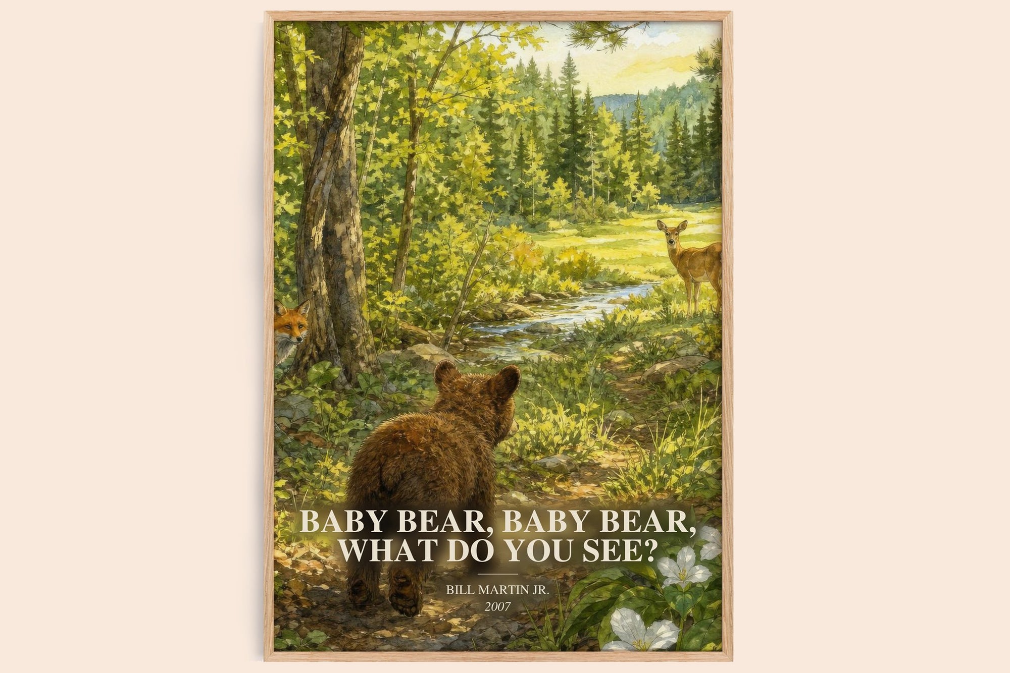 Baby Bear, Baby Bear, What Do You See? watercolour book poster by Bill Martin Jr. – framed literary art print