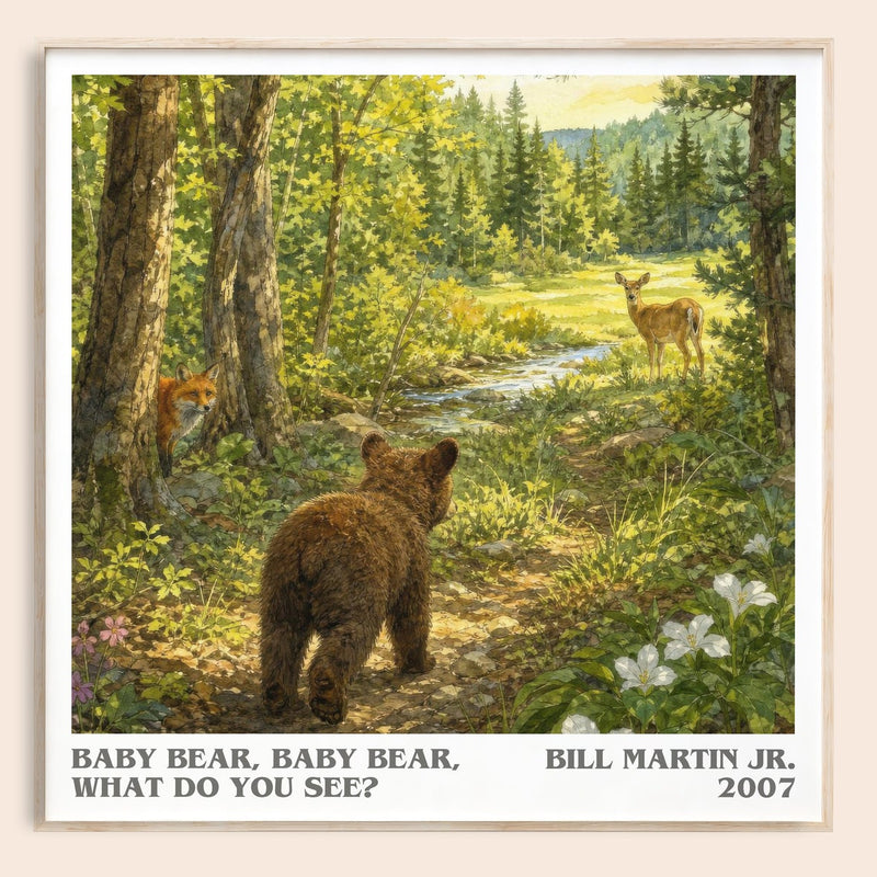 Baby Bear, Baby Bear, What Do You See? literary book poster by Bill Martin Jr. – framed literary art print