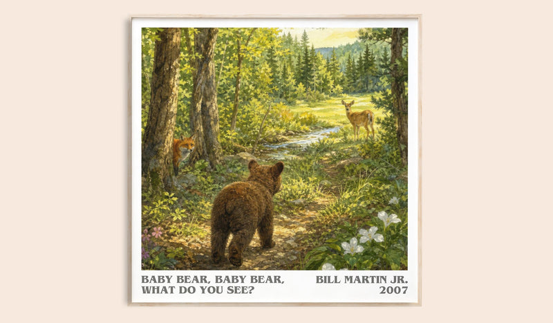 Baby Bear, Baby Bear, What Do You See? literary book poster by Bill Martin Jr. – framed literary art print